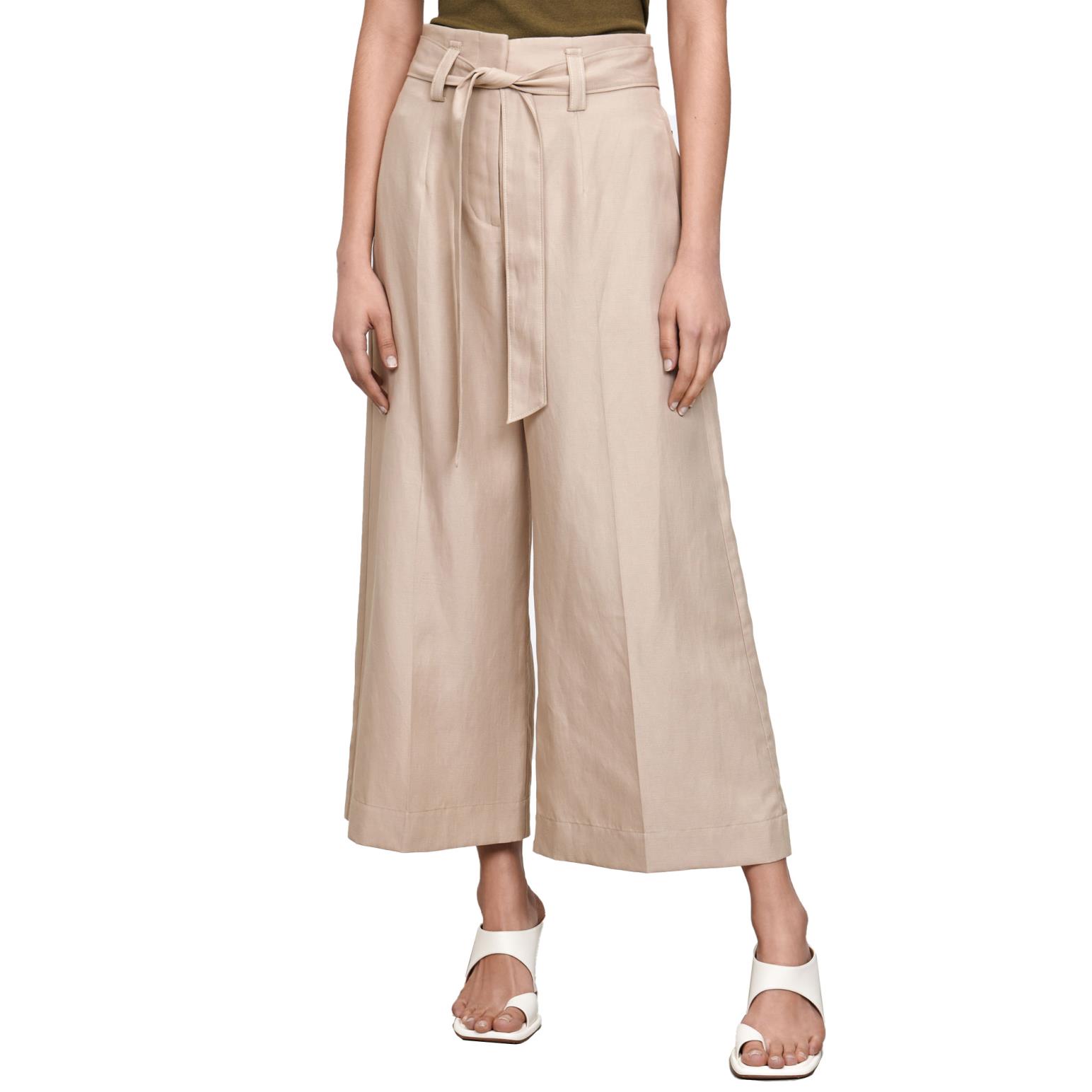 Veronika Maine Linen Slub Blend Topstitched Cropped Pant